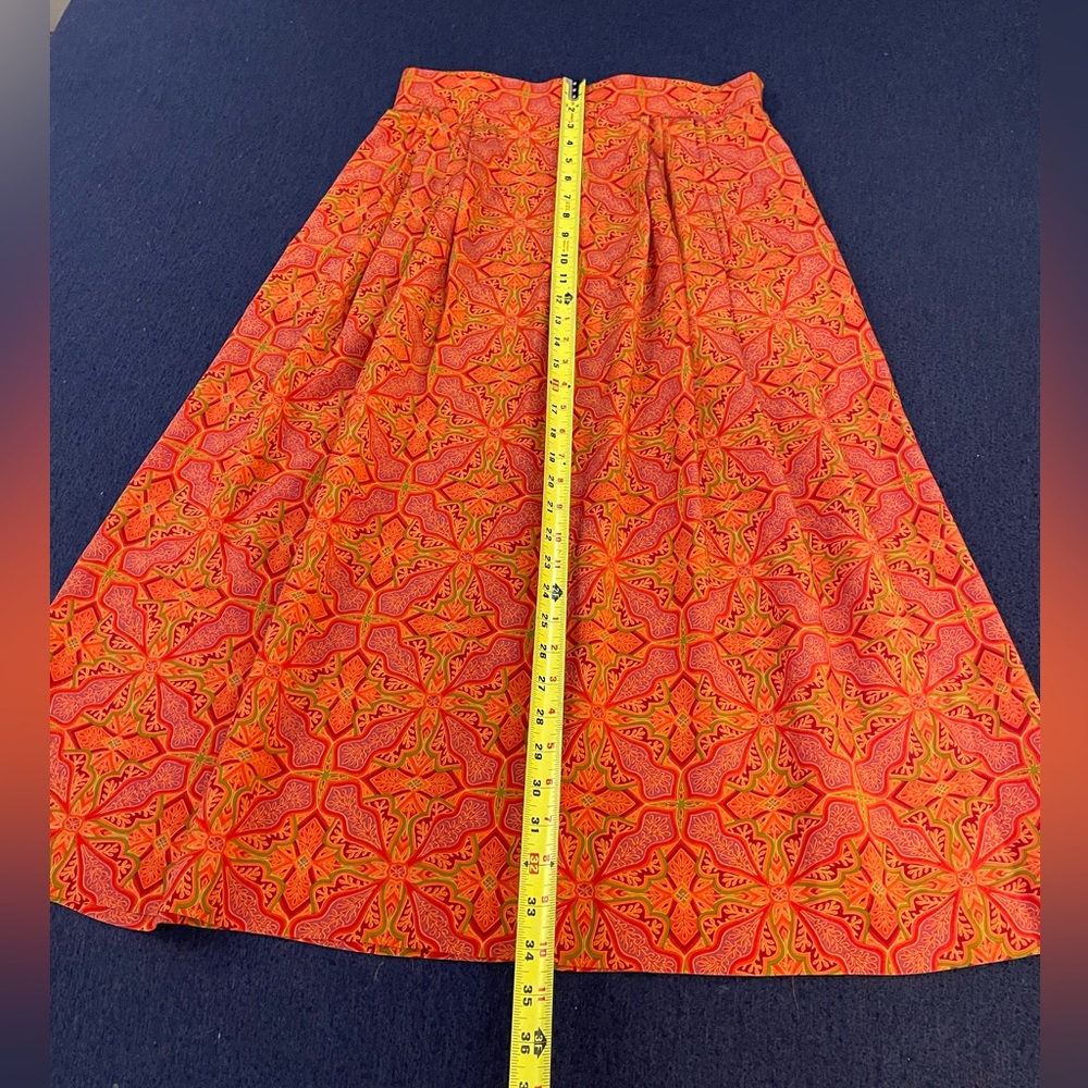 EVAN- PICONE rusty orange & red 100%silk pleated midi-maxi pencil skirt Vintage - Picture 16 of 16